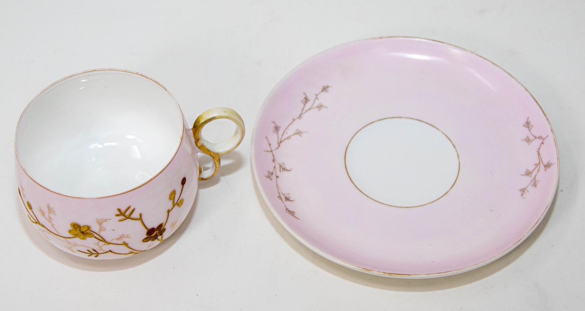 Limoges Elite Francia Pintada a Mano Taza de Té Floral Rosa Platillo Fina China 1930 Hecho a mano en venta