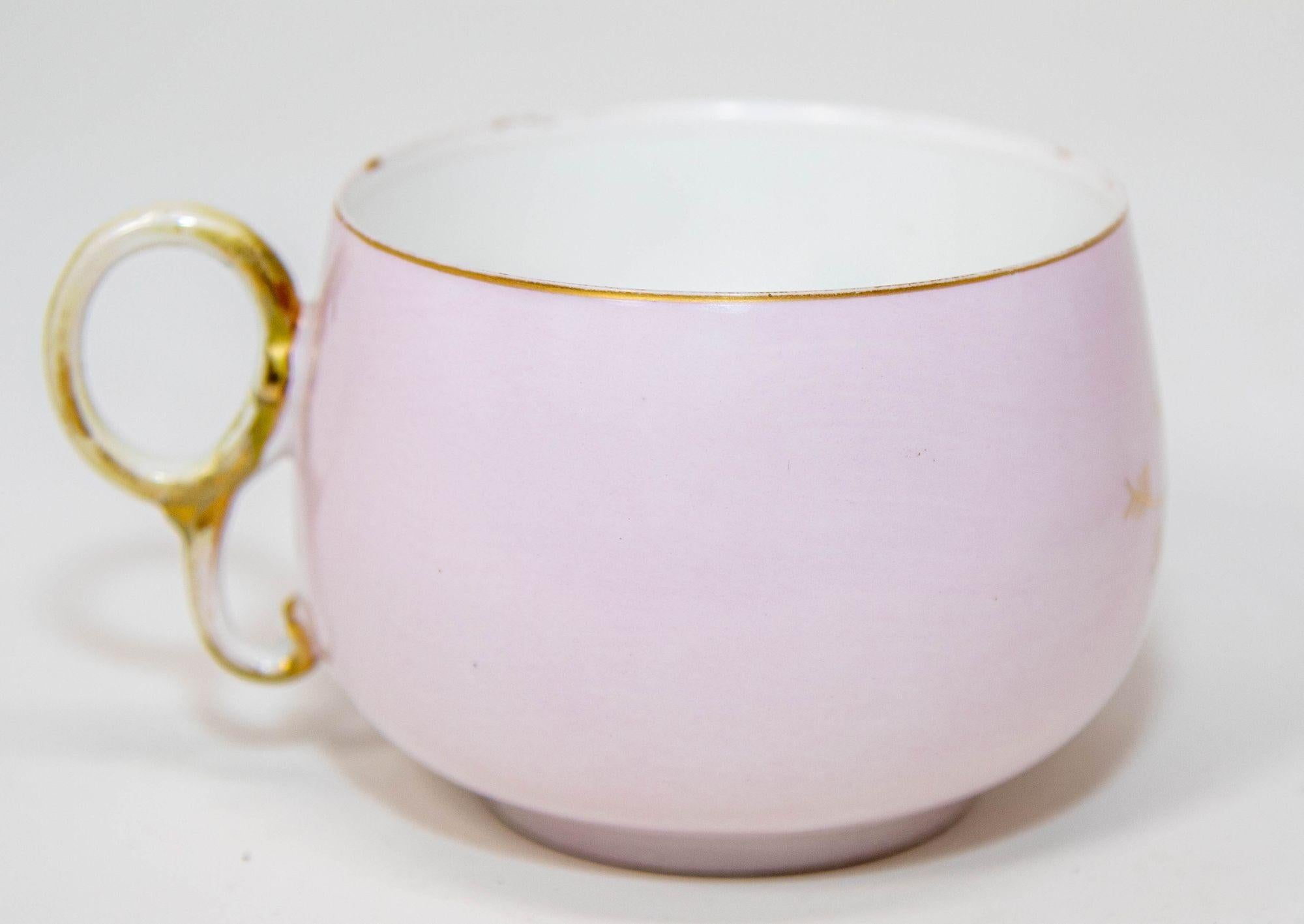Limoges Elite Francia Pintada a Mano Taza de Té Floral Rosa Platillo Fina China 1930 Porcelana en venta