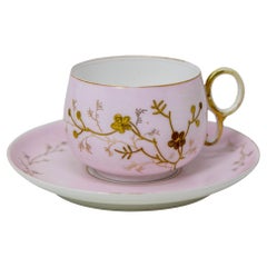 Limoges Elite France Hand Painted Pink Floral Tea Cup Saucer Fine China 1930