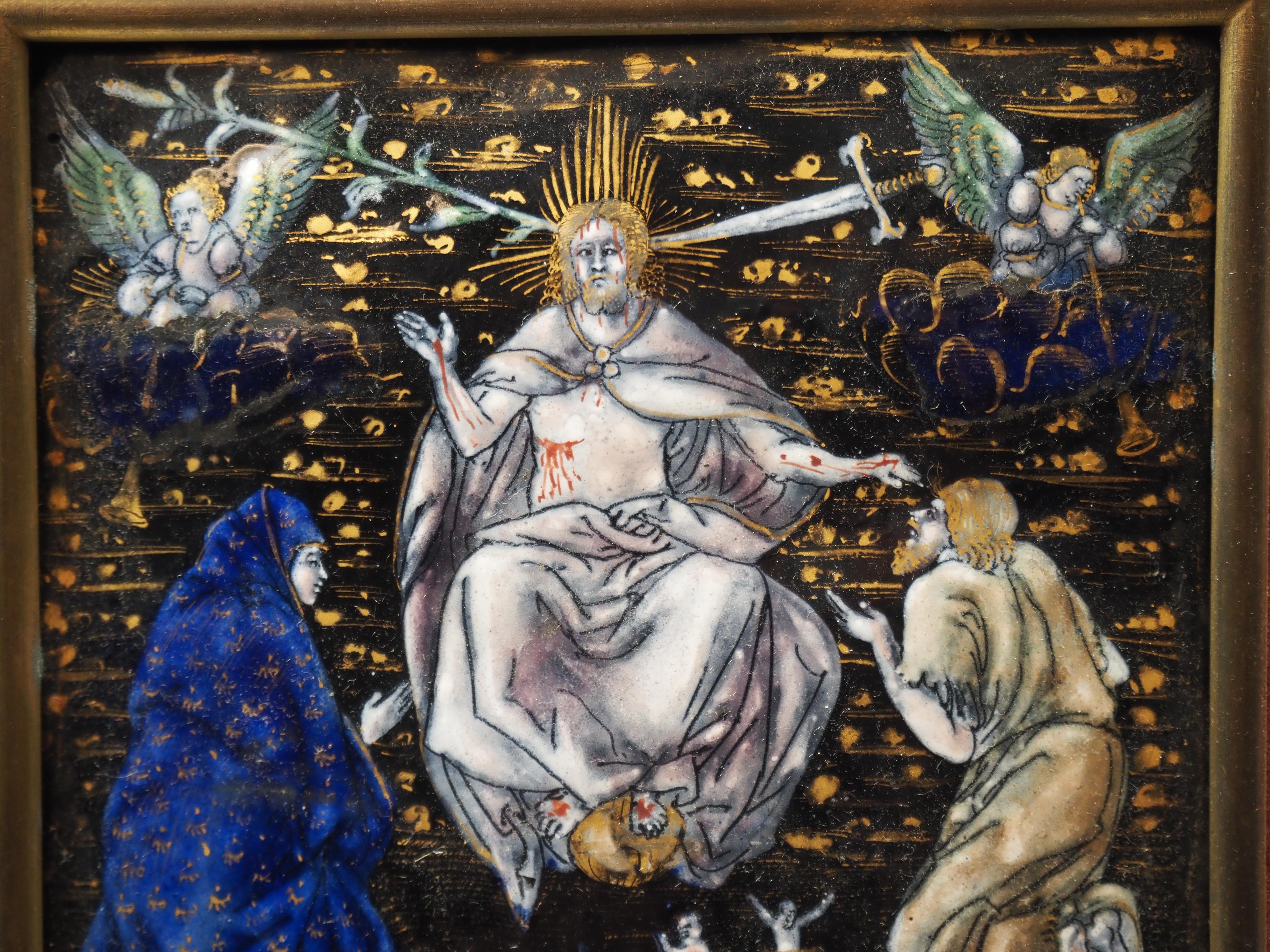 Plaque en émail de Limoges représentant le Dernier Judgement, France, milieu du 16e siècle Bon état - En vente à Gorssel, GE