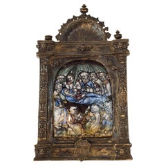 Plaque en émail de Limoges, Assumption of Mary, cadre en argent. France, vers 1600