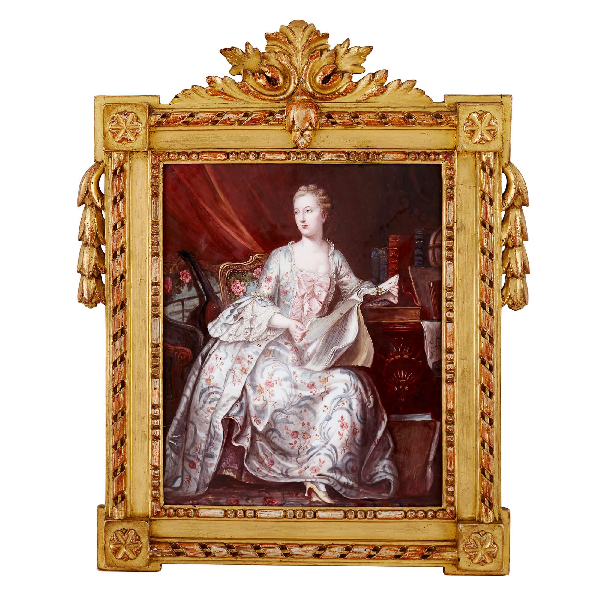 Limoges enamel portrait of Madame de Pompadour, after Delatour