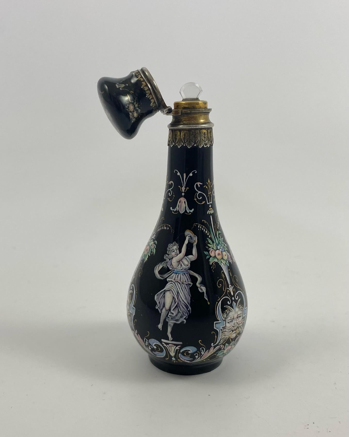 Enameled Limoges Enamel Scent Bottle, Silver Mounts, c. 1880