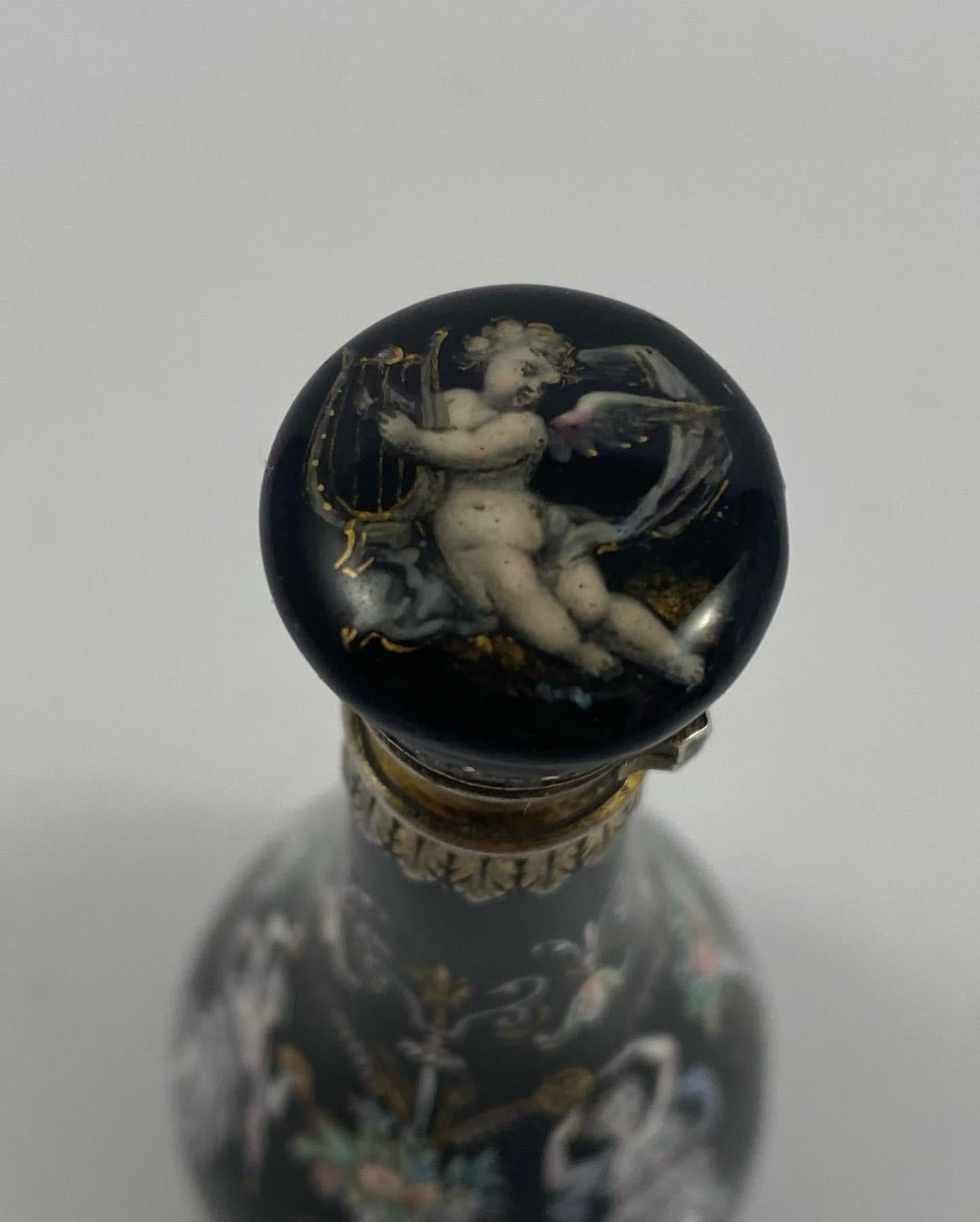 Limoges Enamel Scent Bottle, Silver Mounts, c. 1880 In Excellent Condition In Gargrave, North Yorkshire