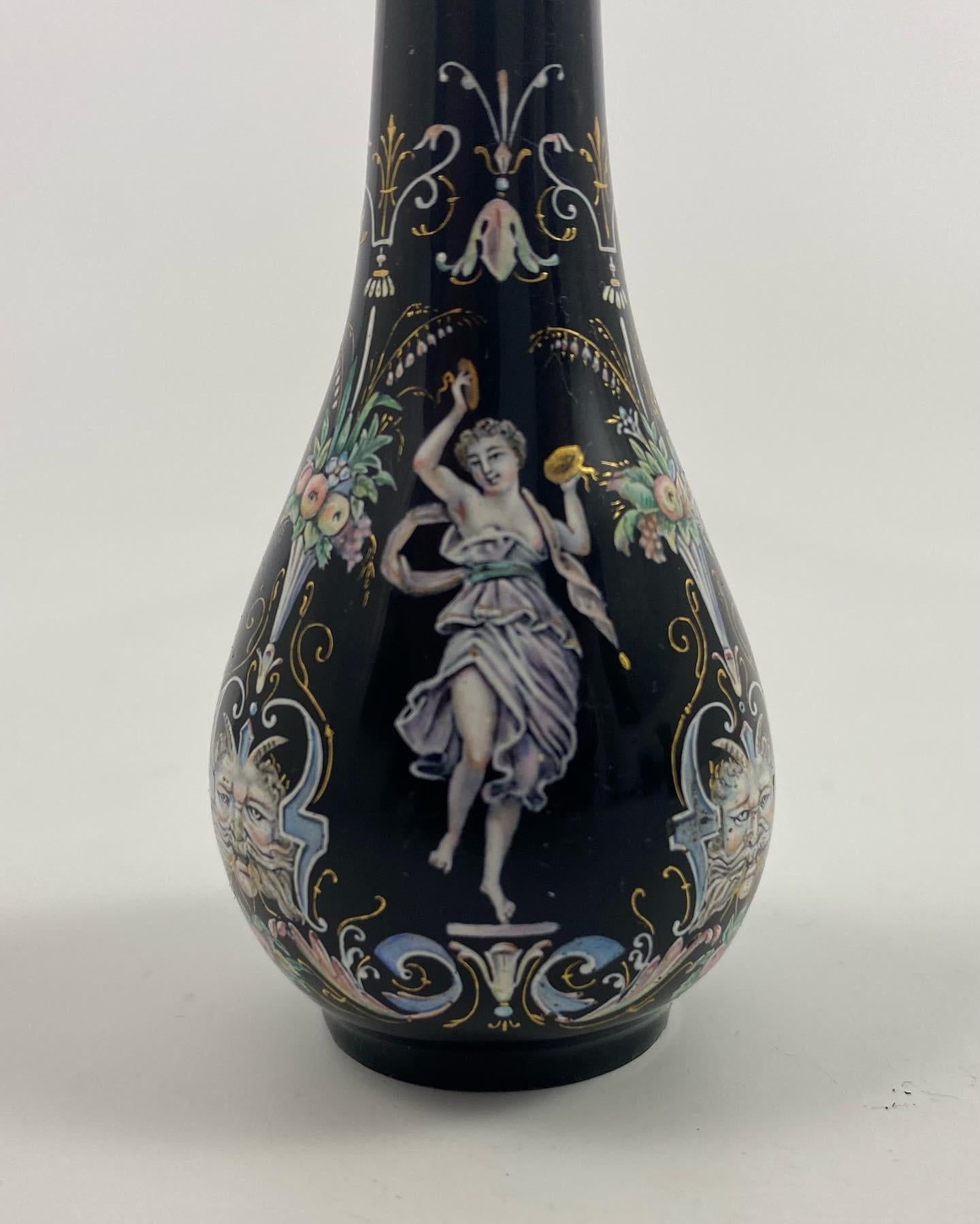 Late 19th Century Limoges Enamel Scent Bottle, Silver Mounts, c. 1880