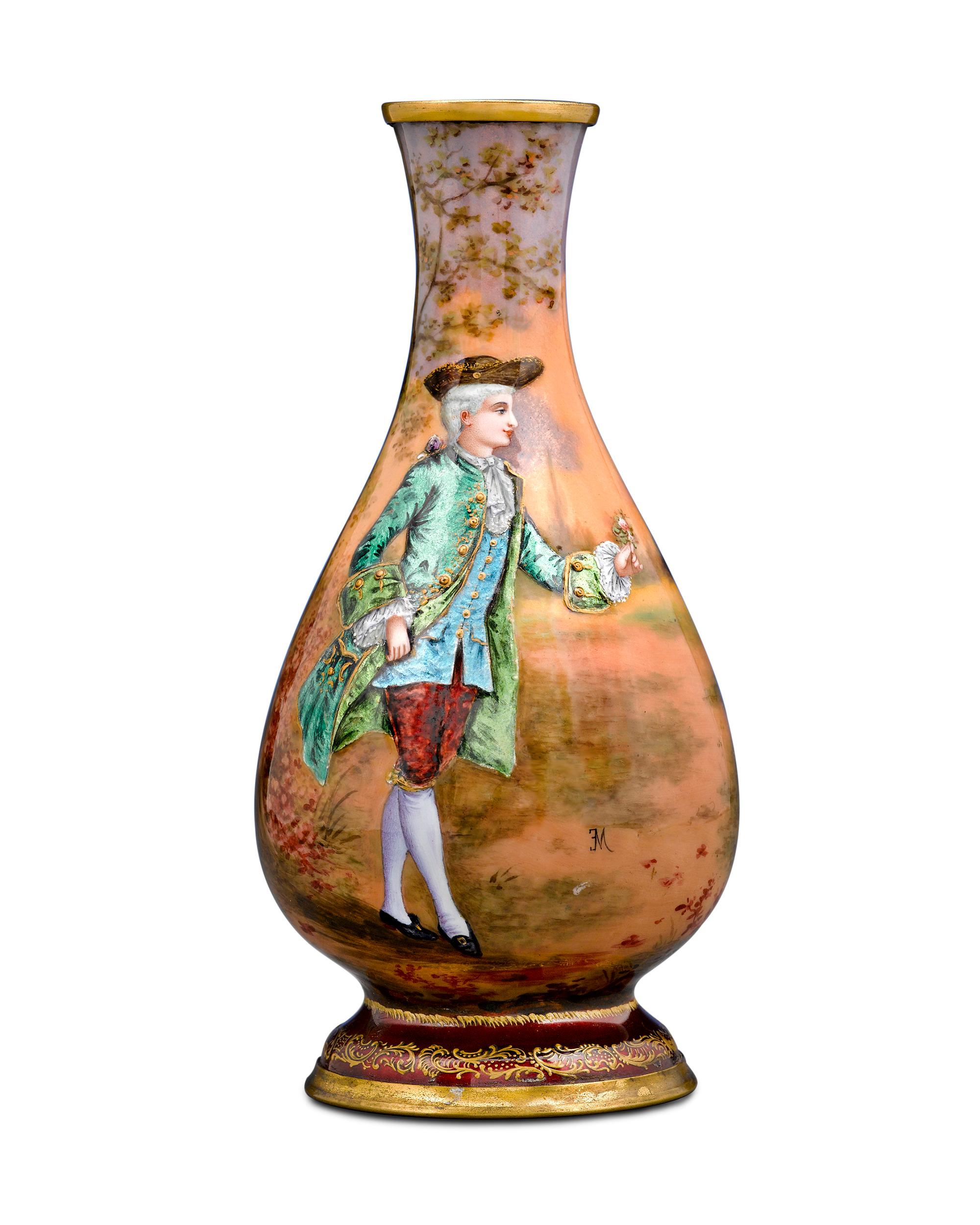 Francese Vaso in smalto Limoges in vendita