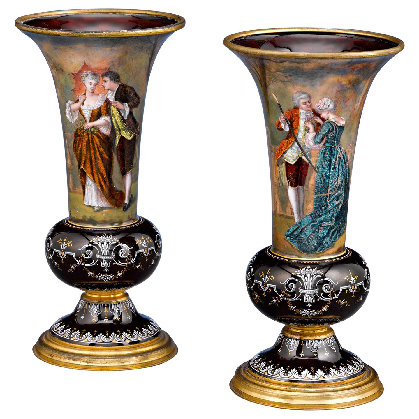 Limoges Enamel Vases