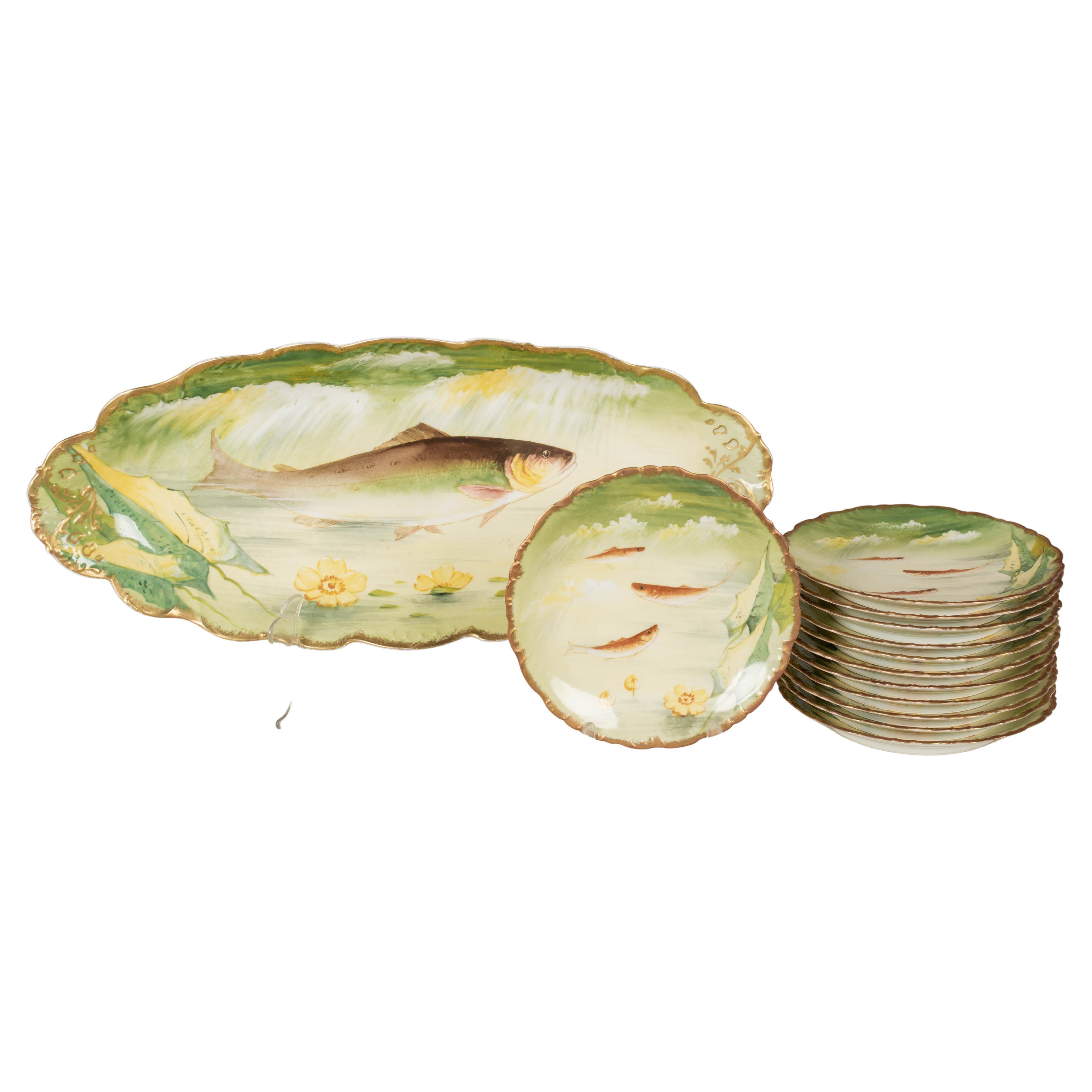 Limoges Fish Platter Set with 12 Plates For Sale