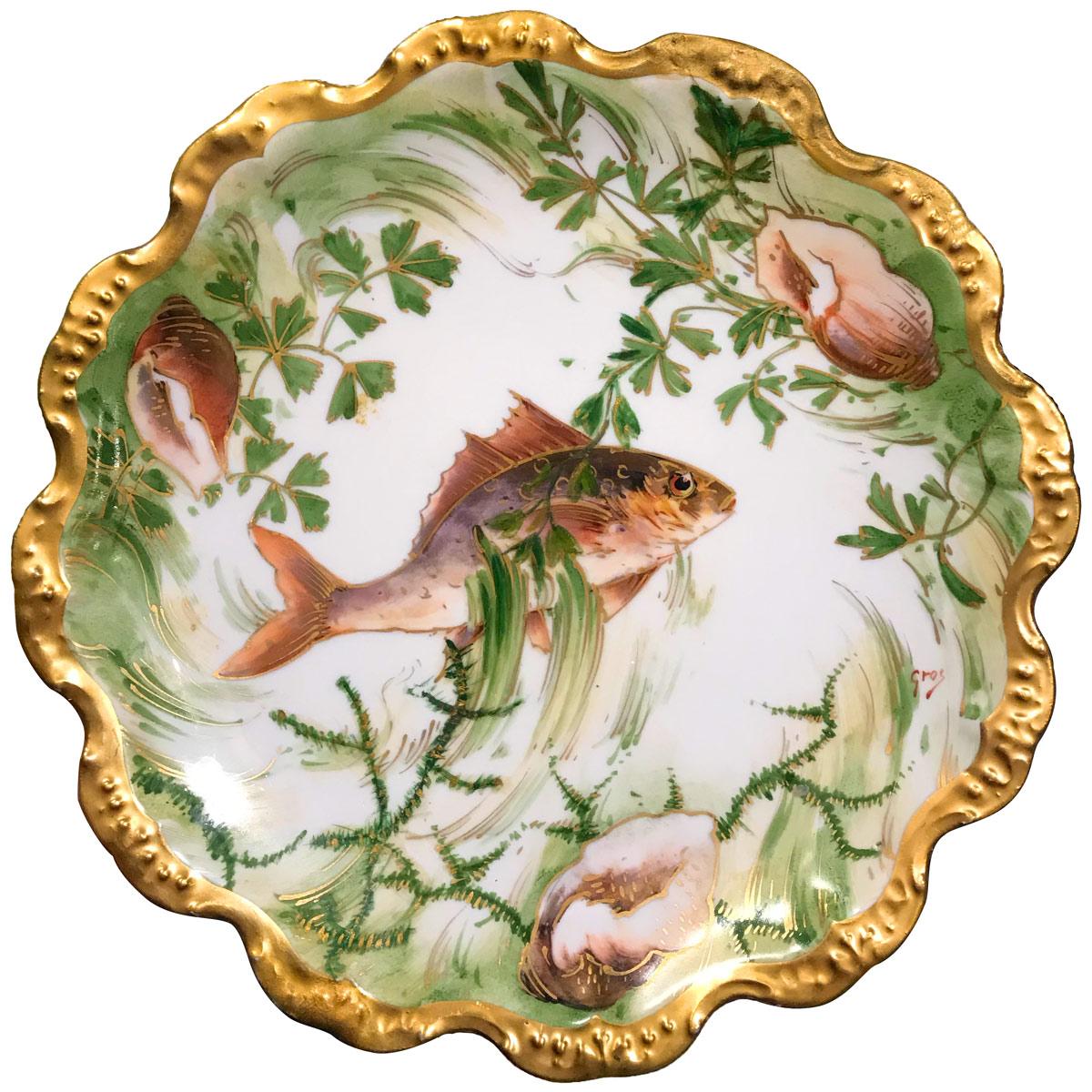 Limoges Fish Set for 12 Richly Decorated Hand Painted Porcelain, 19th Century 3