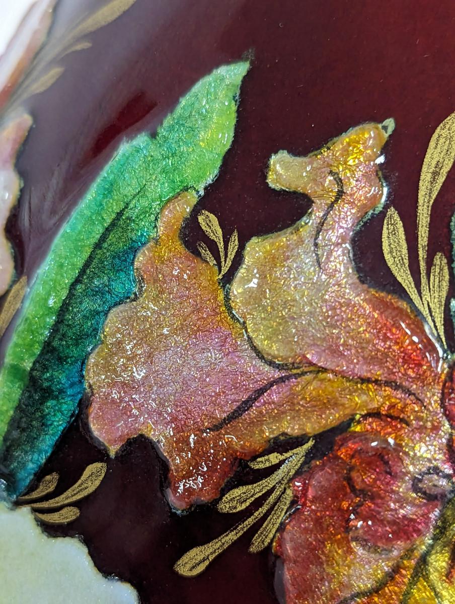 Limoges Vase aus emailliertem Kupfer mit Blumenmotiven von Camille Fauré im Angebot 5