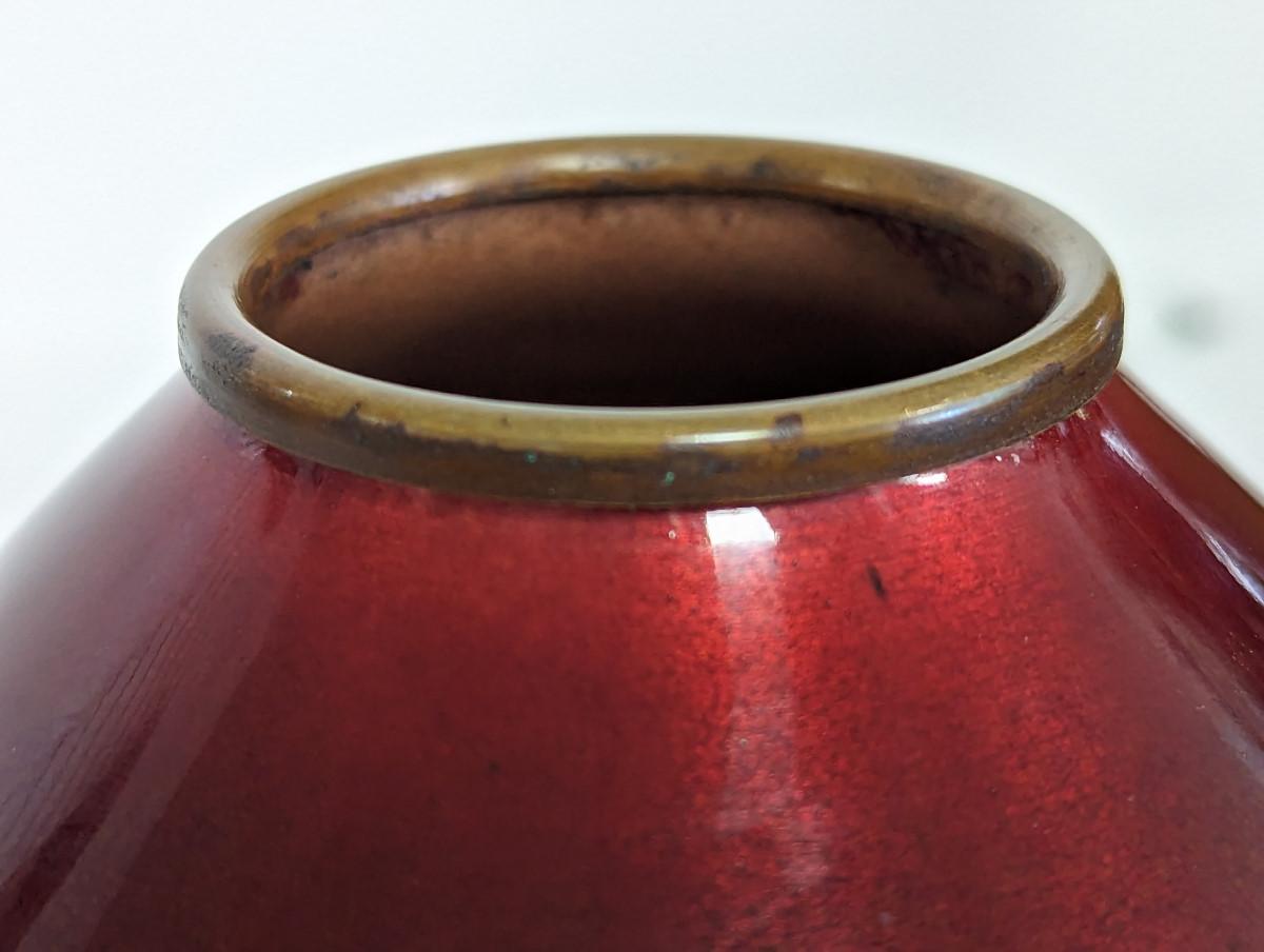 Limoges Vase aus emailliertem Kupfer mit Blumenmotiven von Camille Fauré im Angebot 10
