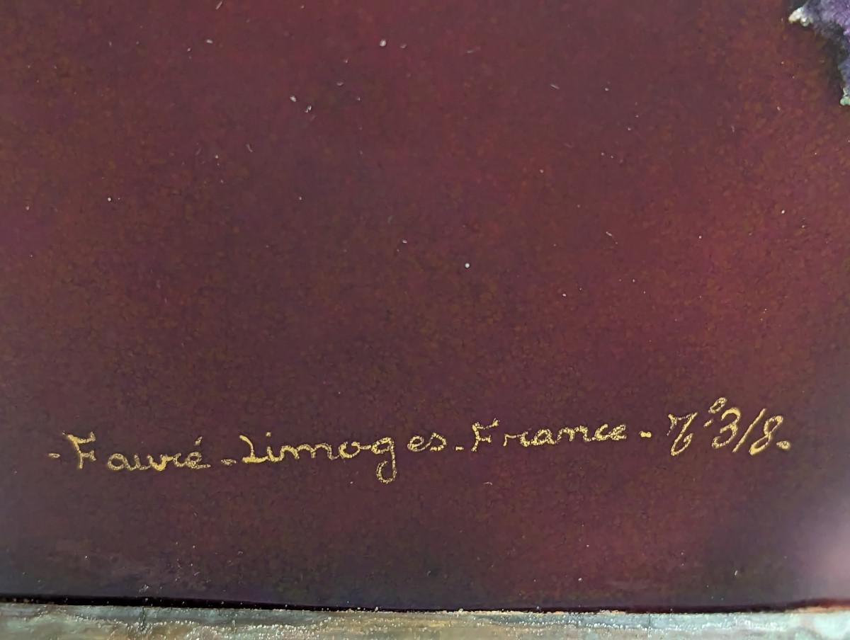 Limoges Vase aus emailliertem Kupfer mit Blumenmotiven von Camille Fauré (20. Jahrhundert) im Angebot