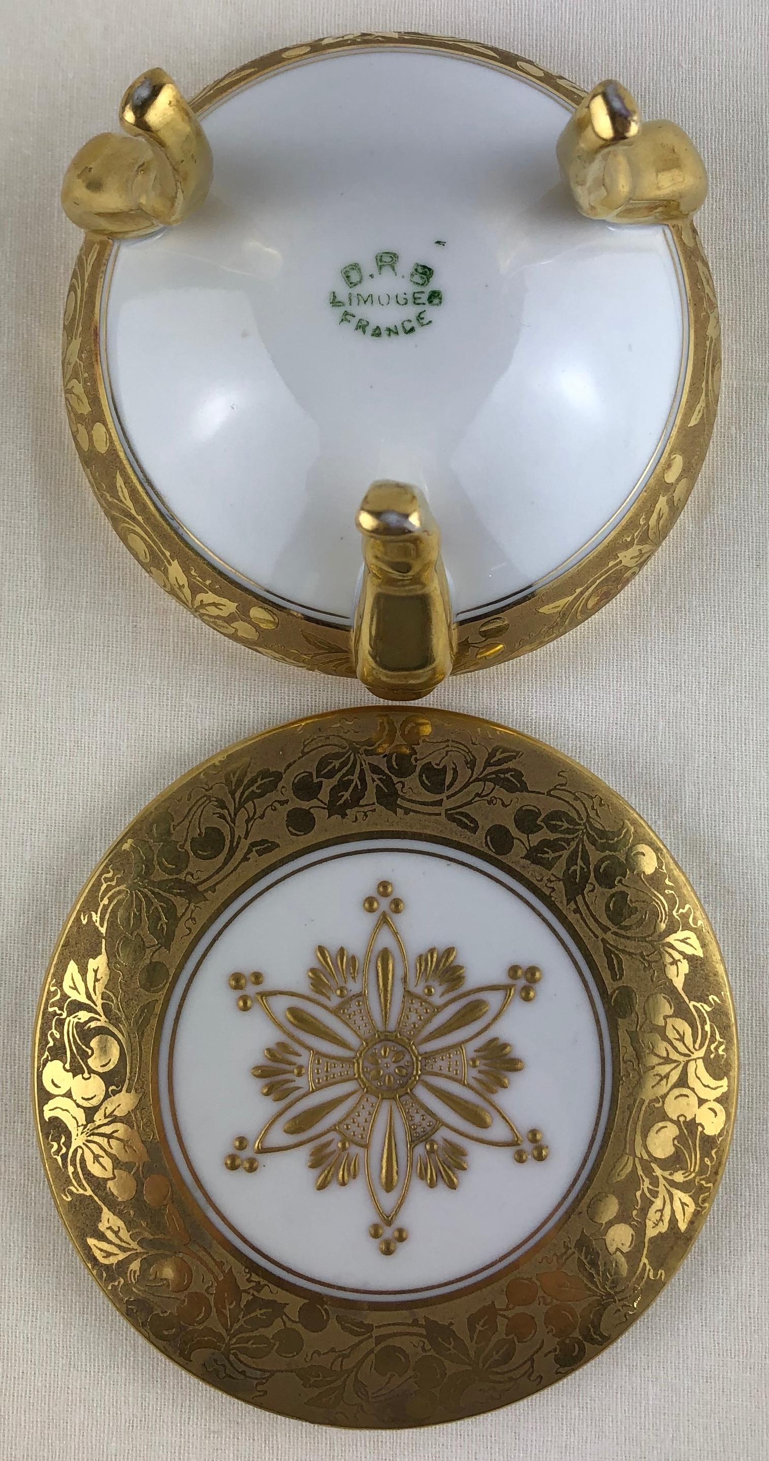 Rococo Limoges Footed Gold Trim Trinket or Jewelry Box, Descotte Reboisson & Barranger