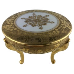 Vintage Limoges Footed Gold Trim Trinket or Jewelry Box, Descotte Reboisson & Barranger