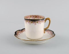 Limoges, Francia, 10 Tazas Mocha con Platillo de Porcelana Pintada a Mano