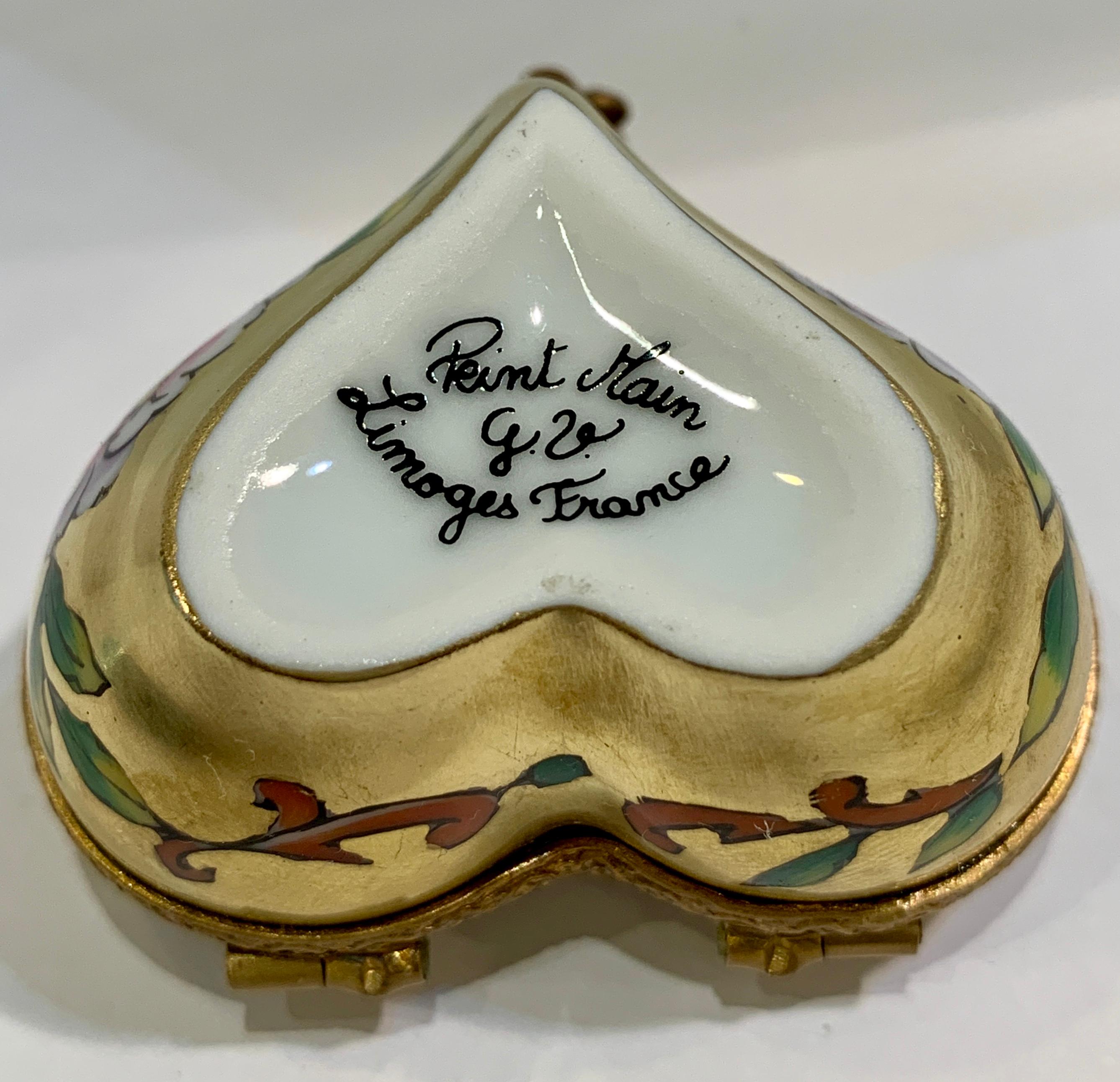 Limoges France 24-Karat Gold Finish Hand Painted Porcelain Heart Shaped Box 2