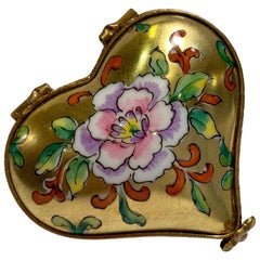 Vintage Limoges France 24-Karat Gold Finish Hand Painted Porcelain Heart Shaped Box