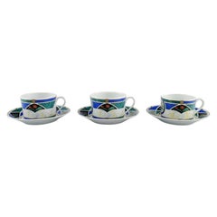 Limoges France. 3 Christian Dior "Dioricis" Anniversary Coffee Cups with Saucers