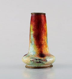 Limoges, France, Art Nouveau Bronze Vase in Colorful Enamel Work, circa 1910