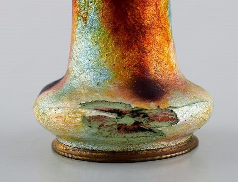 Early 20th Century Limoges, France, Art Nouveau Bronze Vase in Colorful Enamel Work, circa 1910