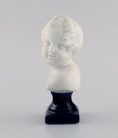 Limoges France, Biscuit Child Bust, Stand with Dark Blue Glaze, Classic Style