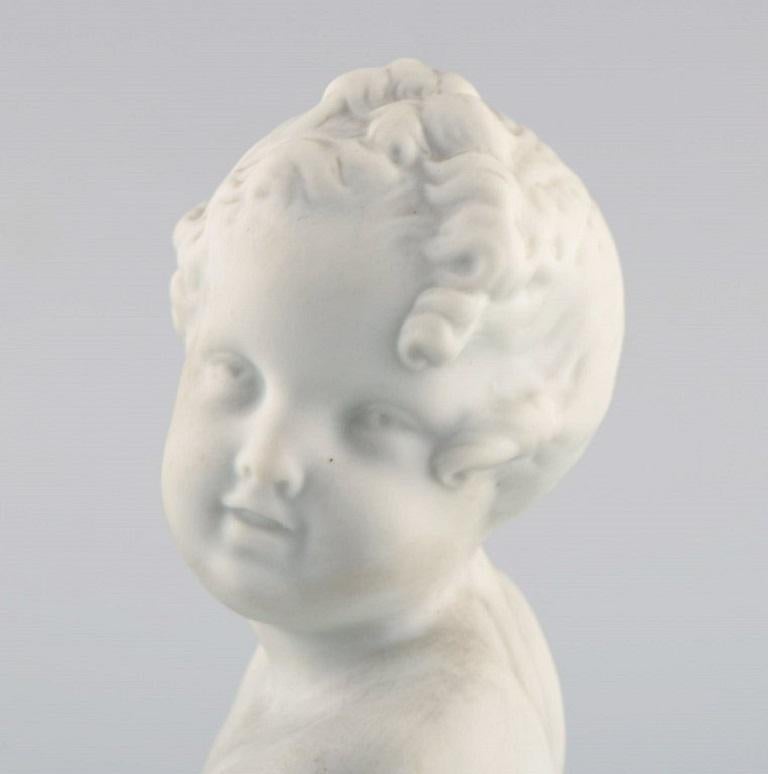 Neoclassical Limoges France, Biscuit Child Bust, Stand with Dark Blue Glaze, Classic Style For Sale