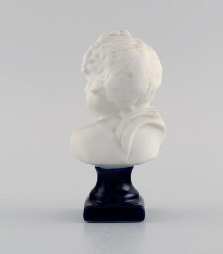 French Limoges France, Biscuit Child Bust, Stand with Dark Blue Glaze, Classic Style For Sale