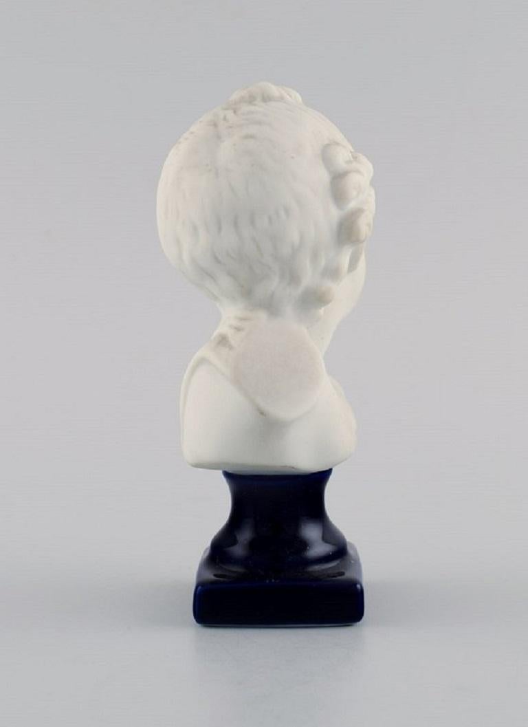 Glazed Limoges France, Biscuit Child Bust, Stand with Dark Blue Glaze, Classic Style For Sale