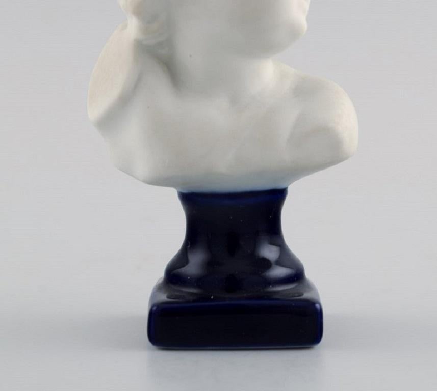 20th Century Limoges France, Biscuit Child Bust, Stand with Dark Blue Glaze, Classic Style For Sale