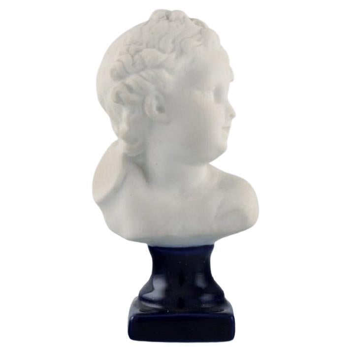 Limoges France, Biscuit Child Bust, Stand with Dark Blue Glaze, Classic Style For Sale