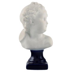 Antique Limoges France, Biscuit Child Bust, Stand with Dark Blue Glaze, Classic Style