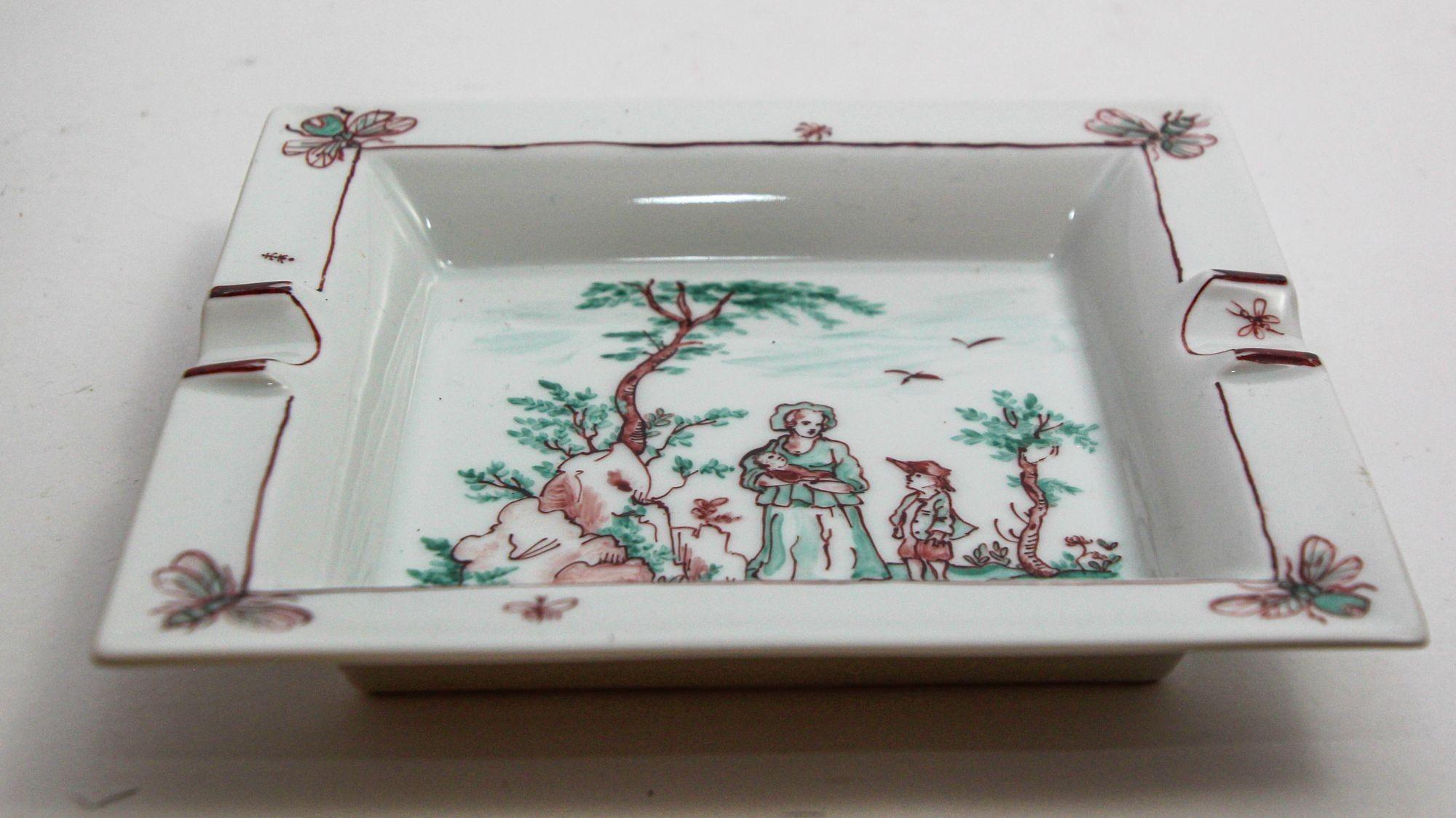 Hand-Crafted Limoges France Cigar Ashtray Porcelain Dish Catchall by French Artist 1997 For Sale