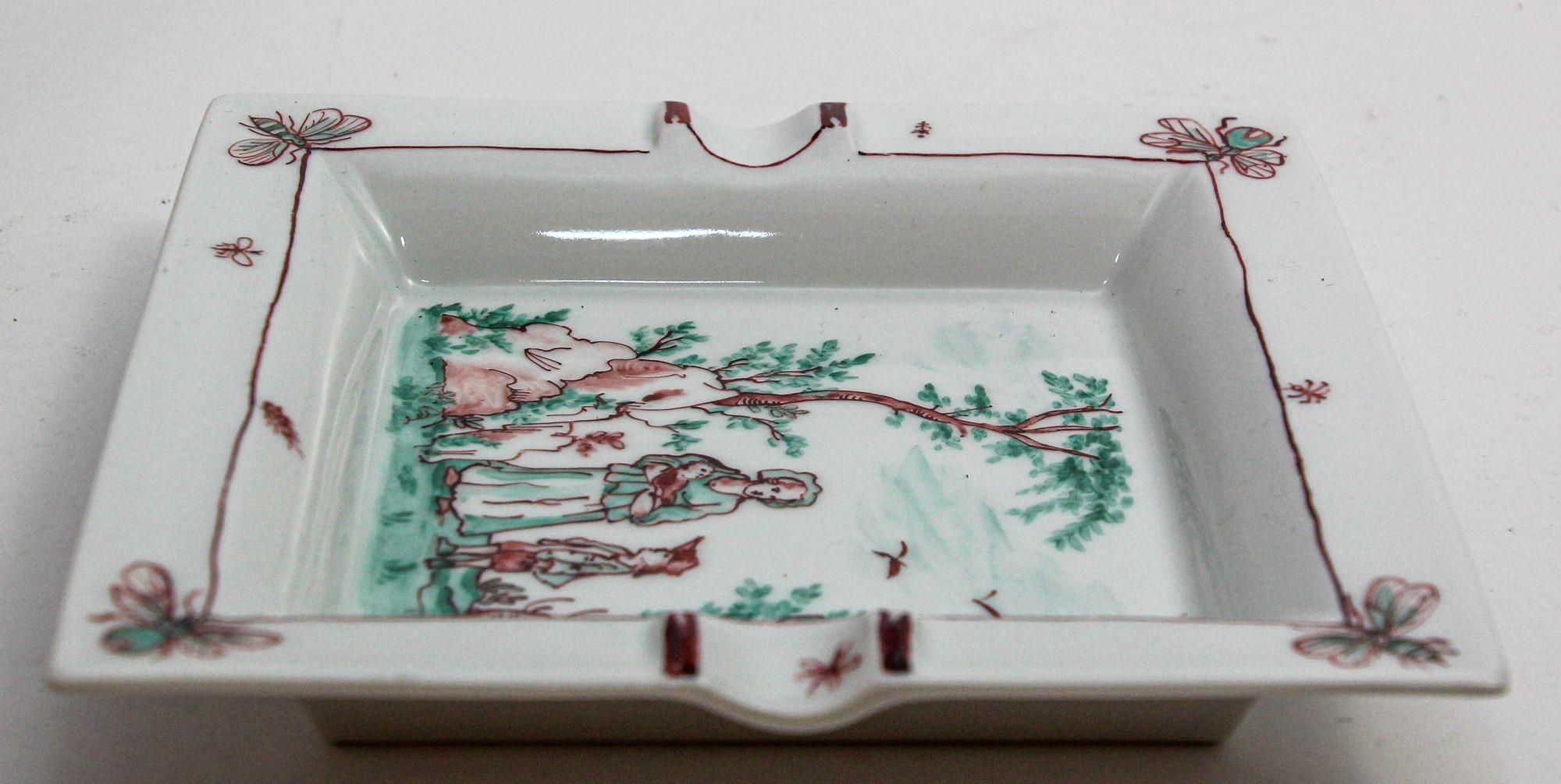 20th Century Limoges France Cigar Ashtray Porcelain Dish Catchall by French Artist 1997 For Sale