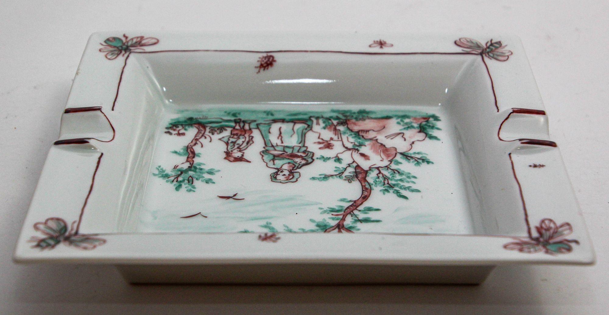 Limoges France Cigar Ashtray Porcelain Dish Catchall by French Artist 1997 For Sale 1