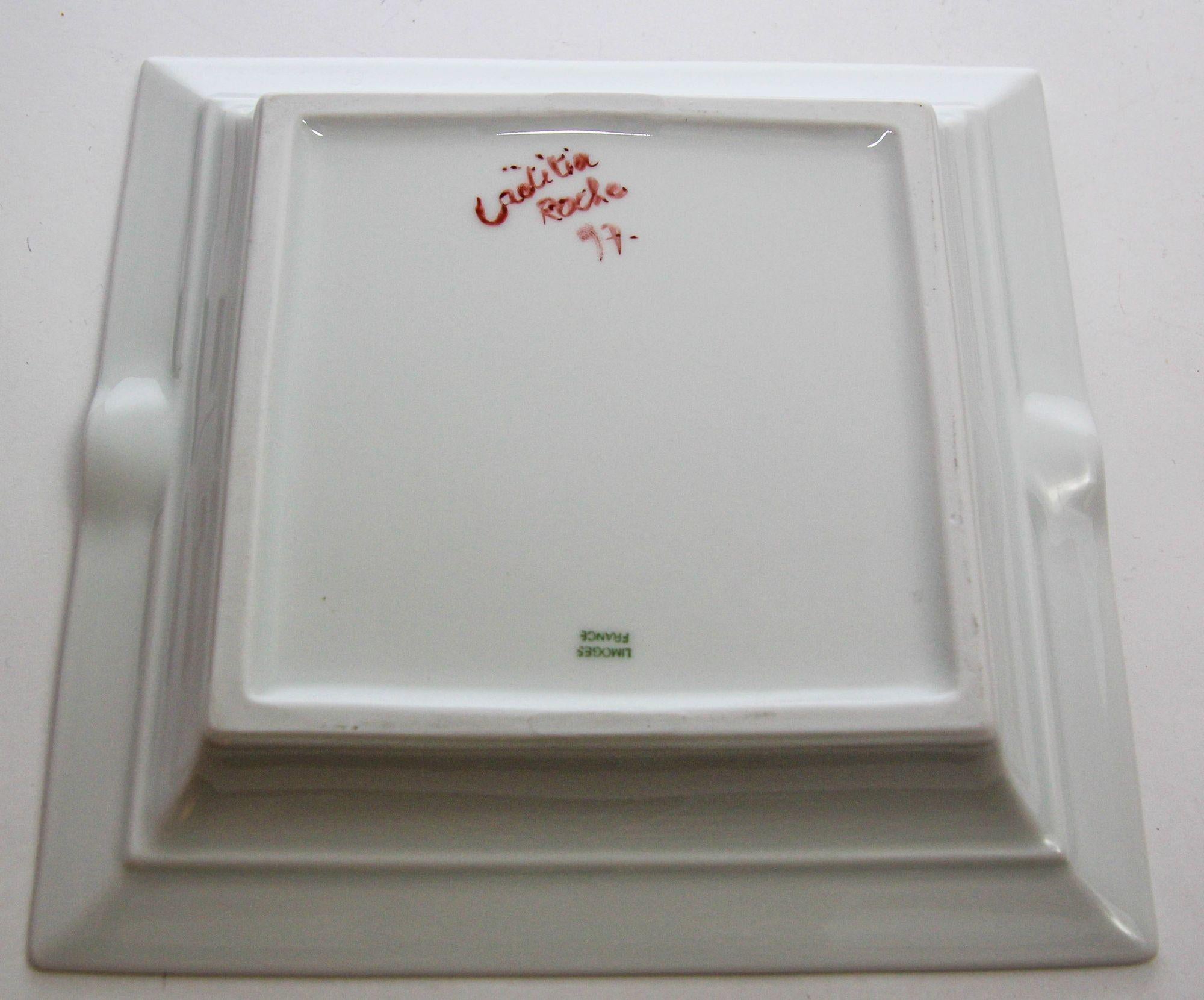 Limoges France Cigar Ashtray Porcelain Dish Catchall by French Artist 1997 For Sale 2