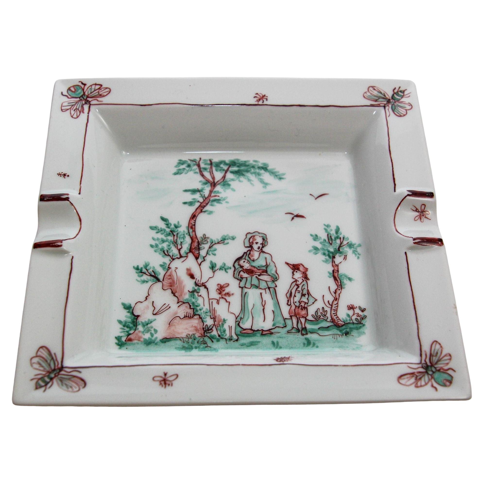 Limoges France Cigar Ashtray Porcelain Dish Catchall by French Artist 1997