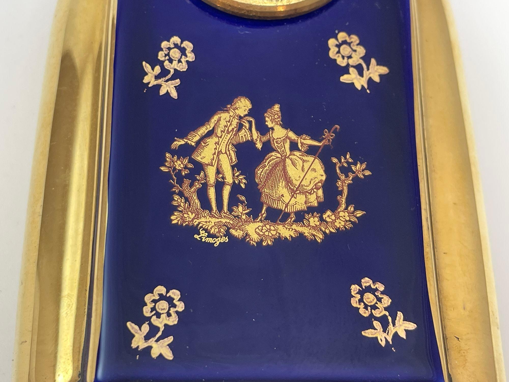 Limoges France Cobalt Blue Porcelain Desk Clock 22 Karat Gold 3