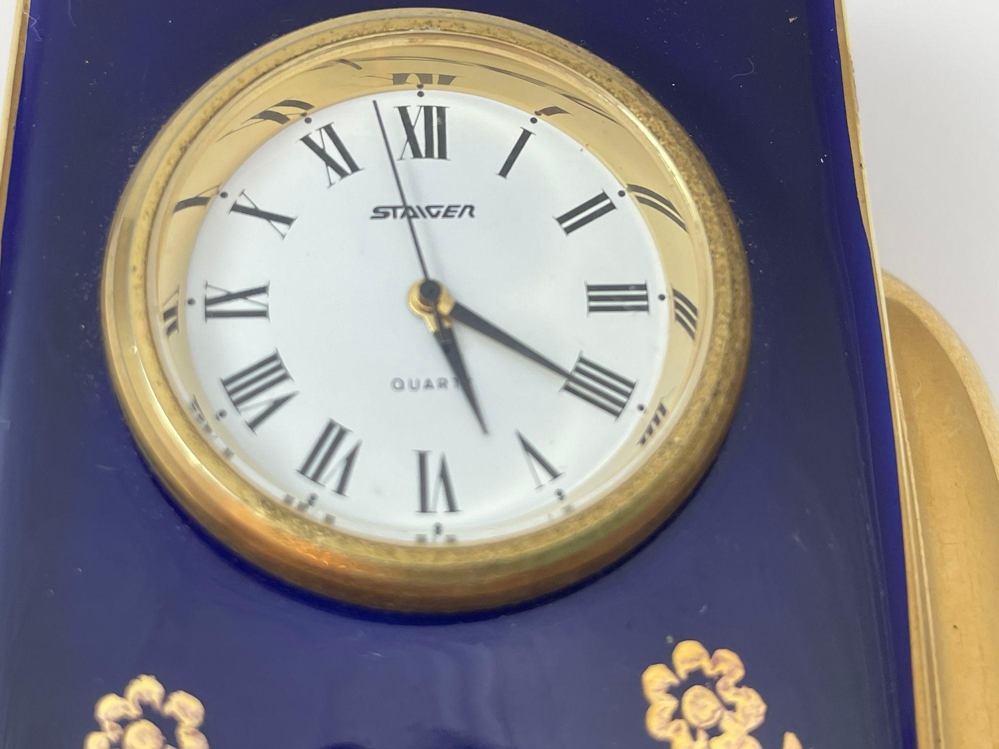 Limoges France Cobalt Blue Porcelain Desk Clock 22 Karat Gold 4