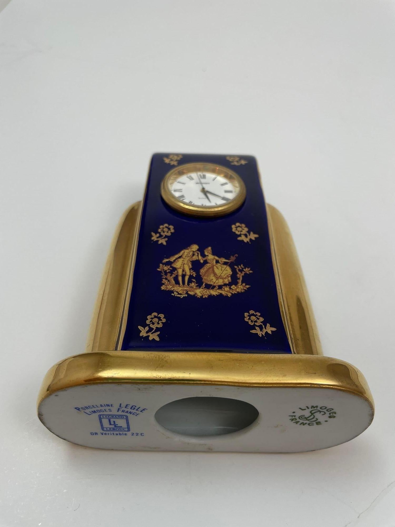 Limoges France Cobalt Blue Porcelain Desk Clock 22 Karat Gold 5