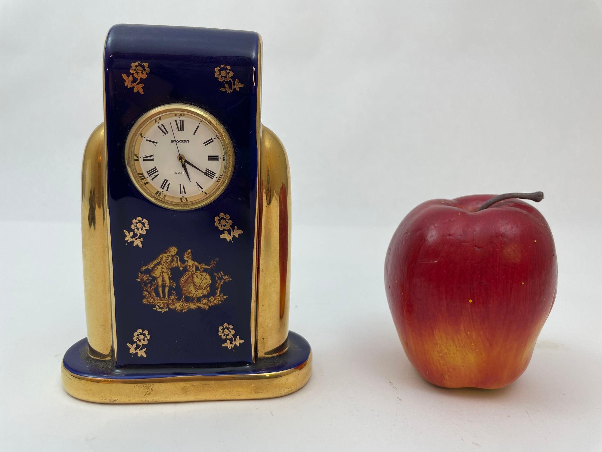 Limoges France Cobalt Blue Porcelain Desk Clock 22 Karat Gold 8