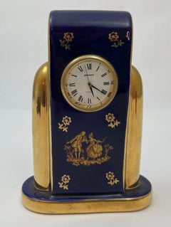 Limoges France Cobalt Blue Porcelain Desk Clock 22 Karat Gold