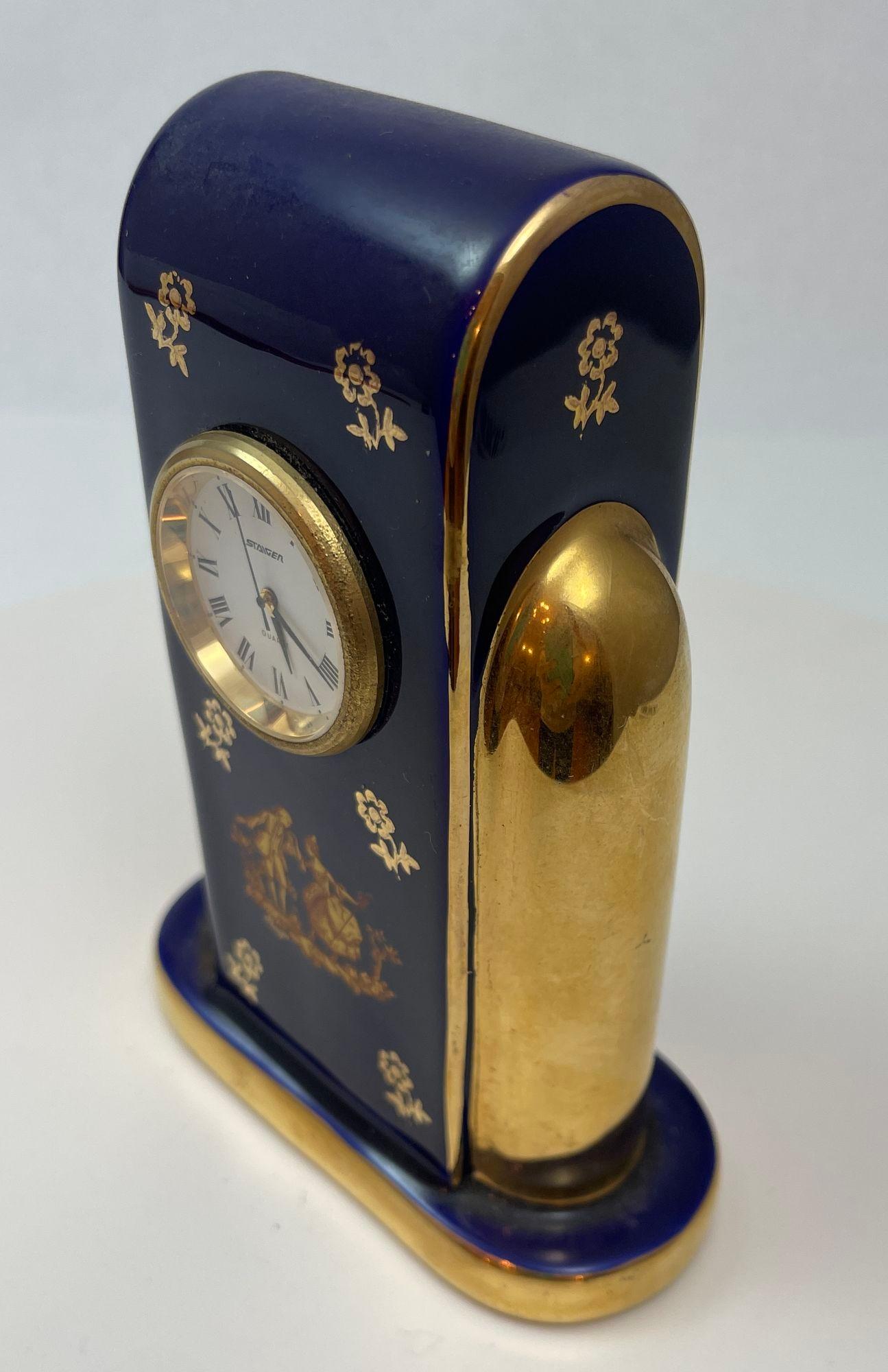 Louis XIV Limoges France Cobalt Blue Porcelain Desk Clock 22 Karat Gold