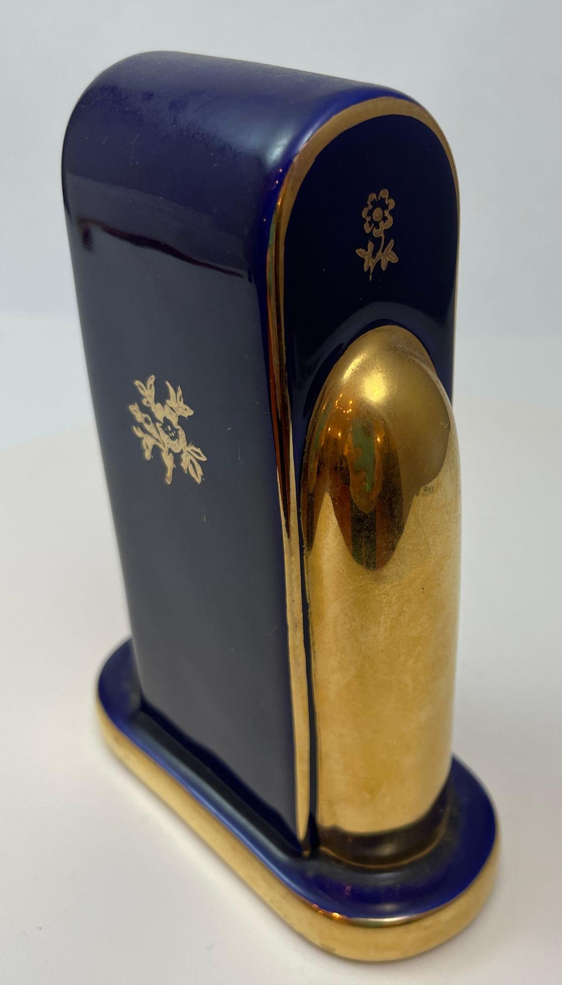 Hand-Painted Limoges France Cobalt Blue Porcelain Desk Clock 22 Karat Gold