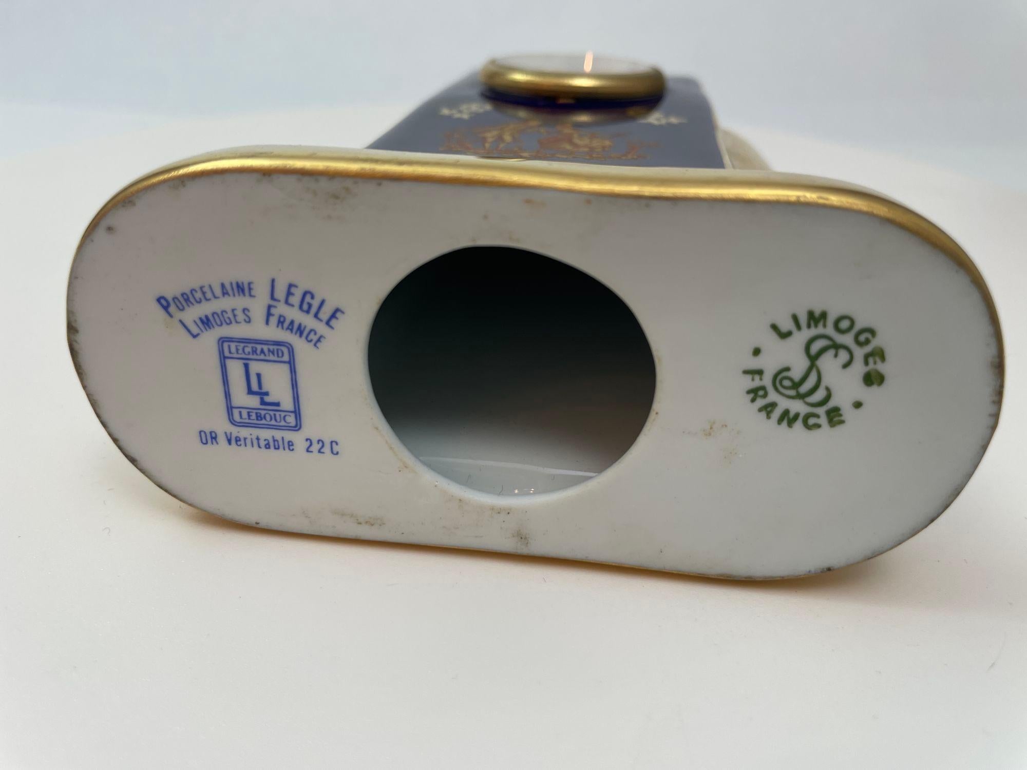 Limoges France Cobalt Blue Porcelain Desk Clock 22 Karat Gold In Good Condition In North Hollywood, CA