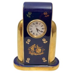 Vintage Limoges France Cobalt Blue Porcelain Desk Clock 22 Karat Gold
