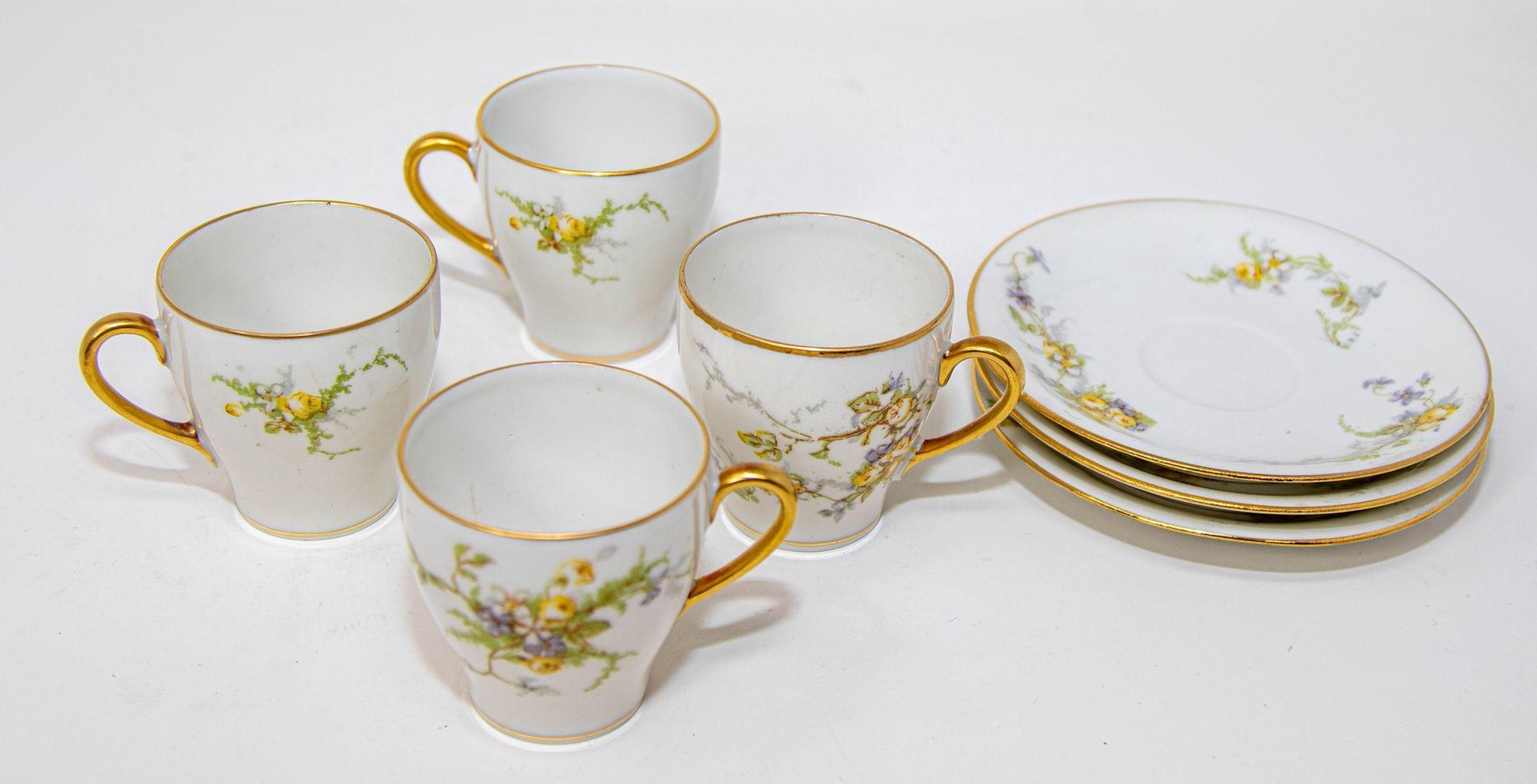 Limoges Francia Juego de taza y platillos de té Demitasse Porcelana 1930 en venta 3