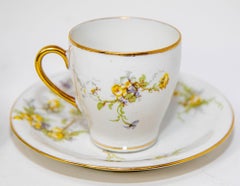 Limoges France Demitasse Tea Cup and Saucers Set Porcelain 1930