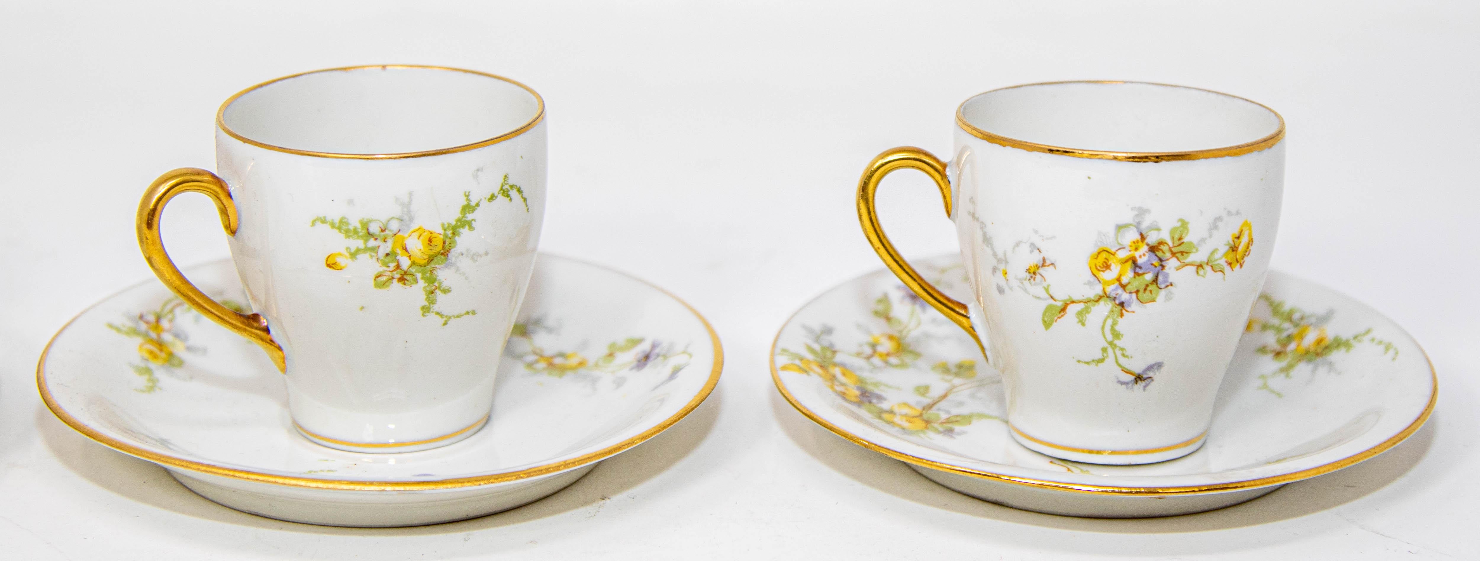 Limoges Francia Juego de taza y platillos de té Demitasse Porcelana 1930 en venta 1