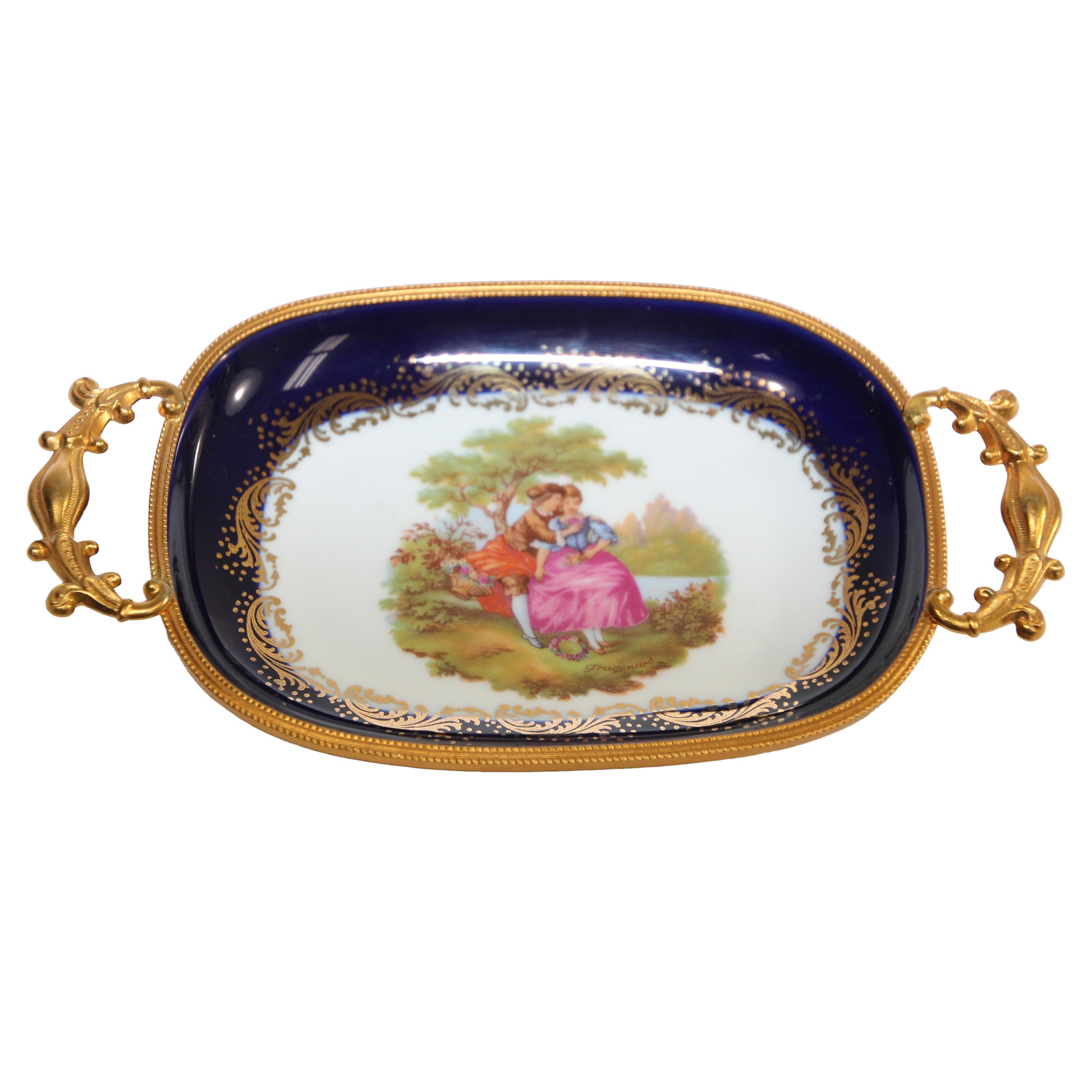 Limoges France Dish in Cobalt Royal Blue with Fine Gold Trim