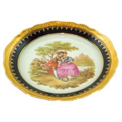 Limoges France Fine Porcelain Plate Hand Painted with Fragonard Romantic Scene